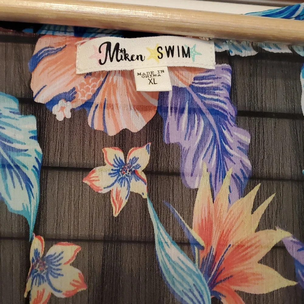 Miken Swim Floral Tropical Swim Cover-Up Kimono, Size XL